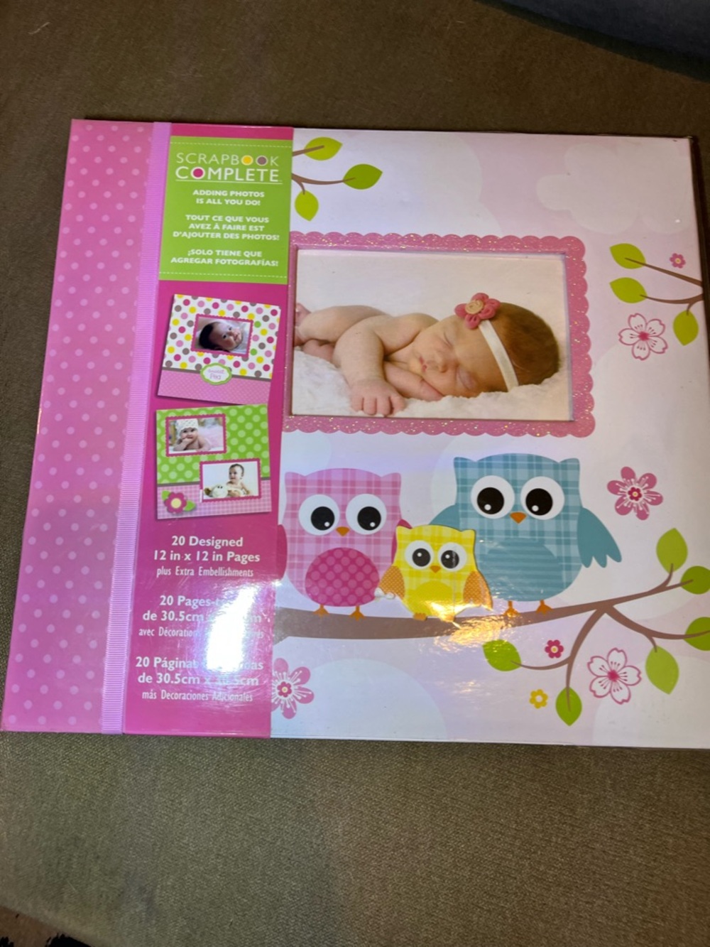 Pink Baby Scrapbook Sticker Page with Owl & Labels